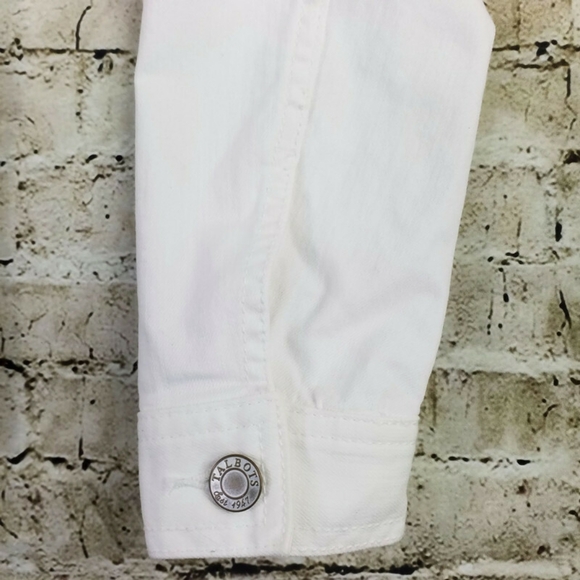 Talbots Button Front Long Sleeve Denim Jacket Women White Embroidered 0-2 Petite - Picture 4 of 16
